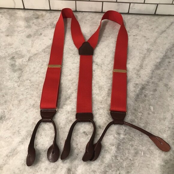 Suspenders Mens Red Button Attachment Woven Stretch Eclectic Grandpa Preppy - Picture 2 of 6